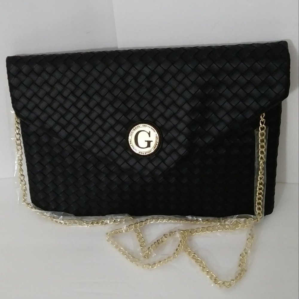 Giselle Paris Black Envelope Woven Clutch Bag